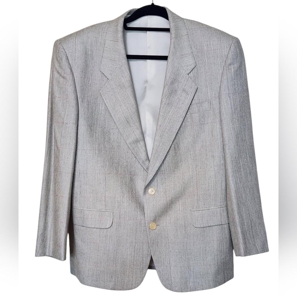 Vintage Marcial Mancillas 100% Silk Light Gray Textured Blazer Suit Coat Size 42